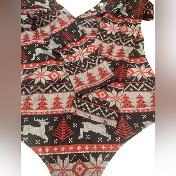 Nanamacs Holiday Bodysuit Size Large Black Red Gray Long Sleeve Henley Stretch - Picture 7 of 11